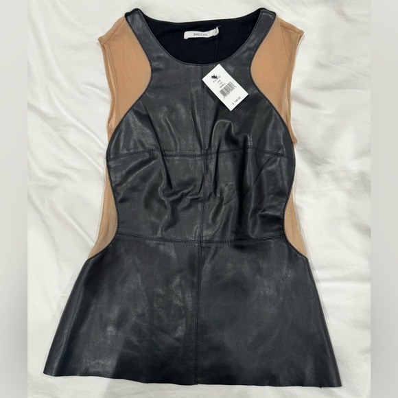 NWT Bailey 44 Black Leather Top with Nude Mesh